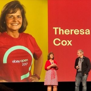 Theresa Cox onstage eBay OPen with Bob Kupbens