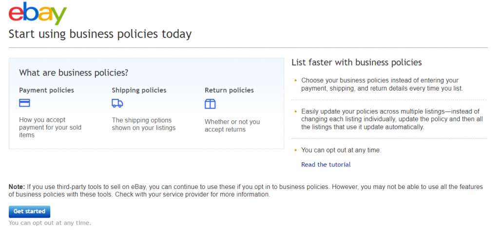 eBay Business Policies Page