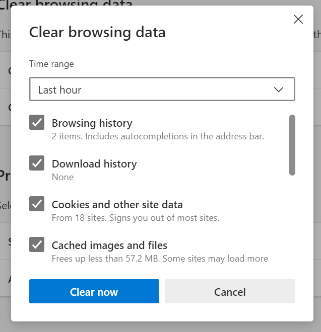 clear cache edge