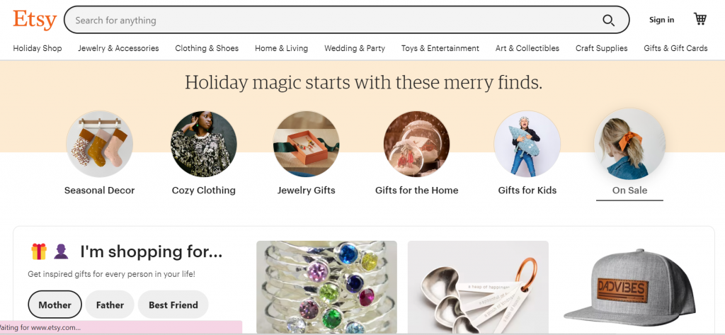 etsy homepage