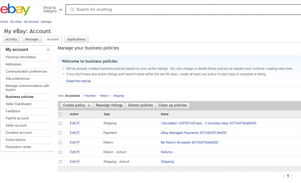 ebay business policies in seller hub