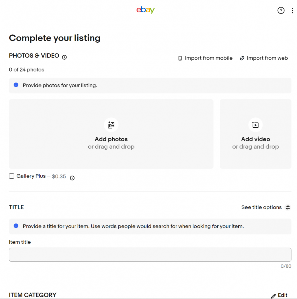 ebay listing form