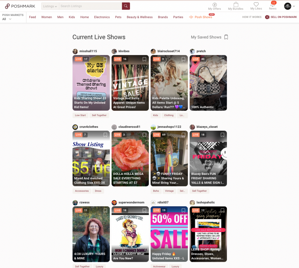 Poshmark current live shows
