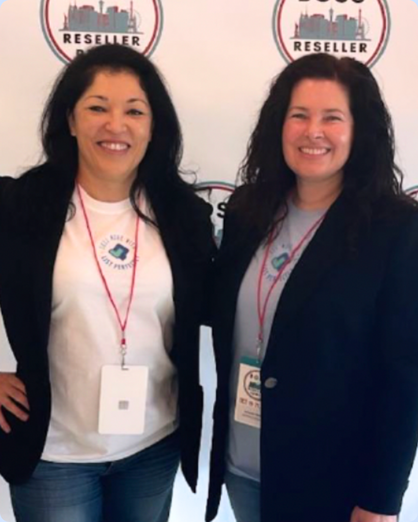 Clara Albornoz and Amanda Morse wearing List Perfectly shirts at BOSS Reseller Remix 2023