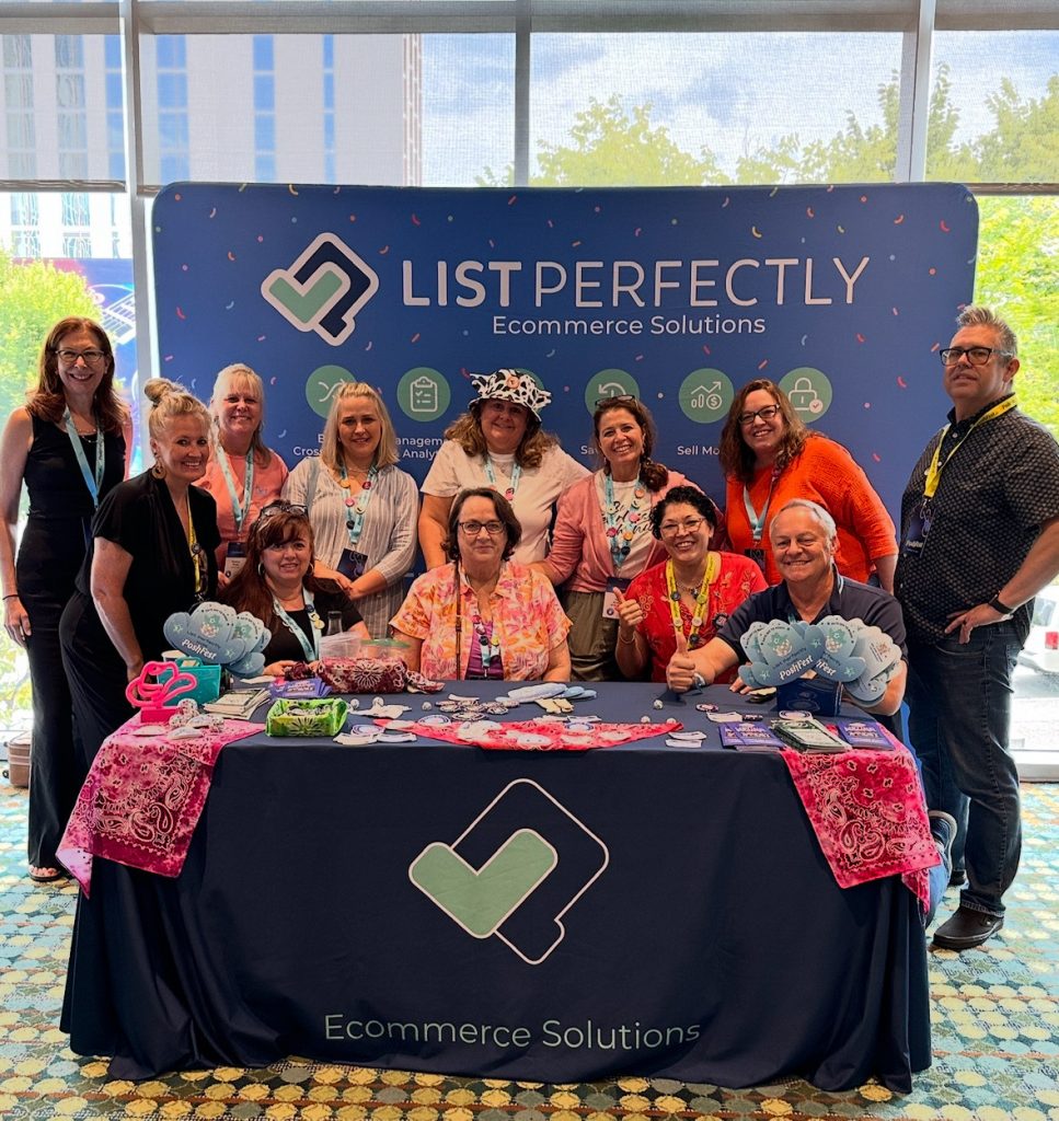 List Perfectly team and reseller community gathered at the List Perfectly booth at PoshFest 2024