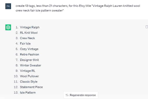 chatgpt for etsy vintage ralph lauren less than 21 characters