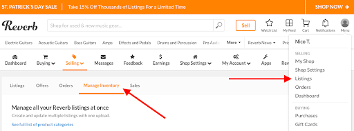 manage inventory and listings reverb