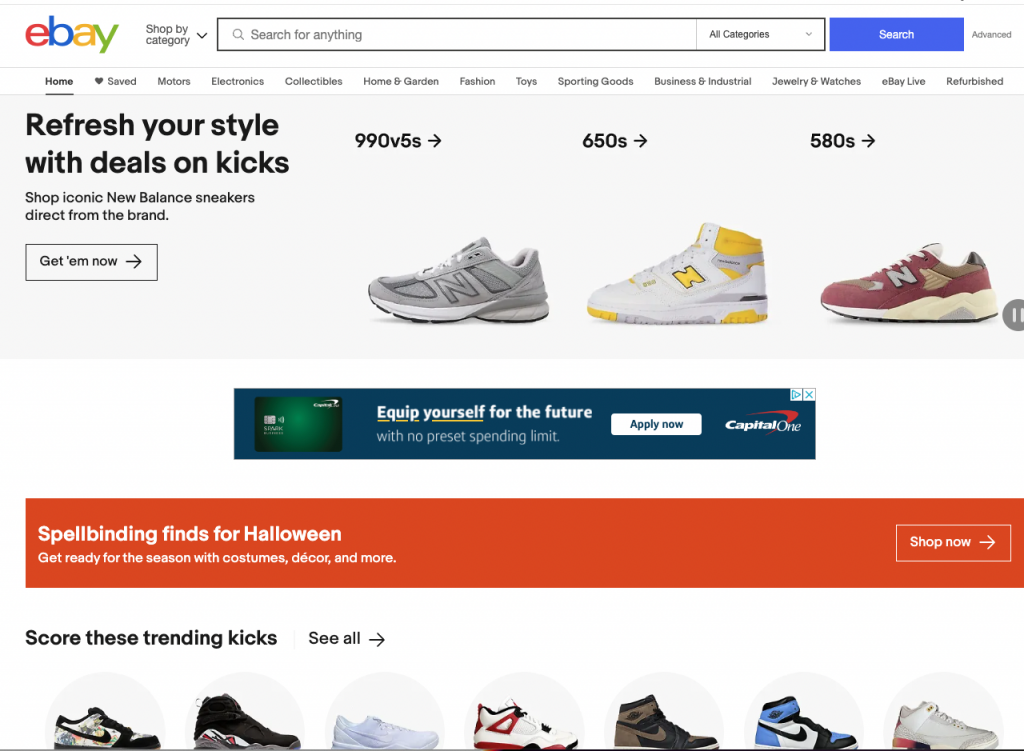 ebay homepage oct 2023