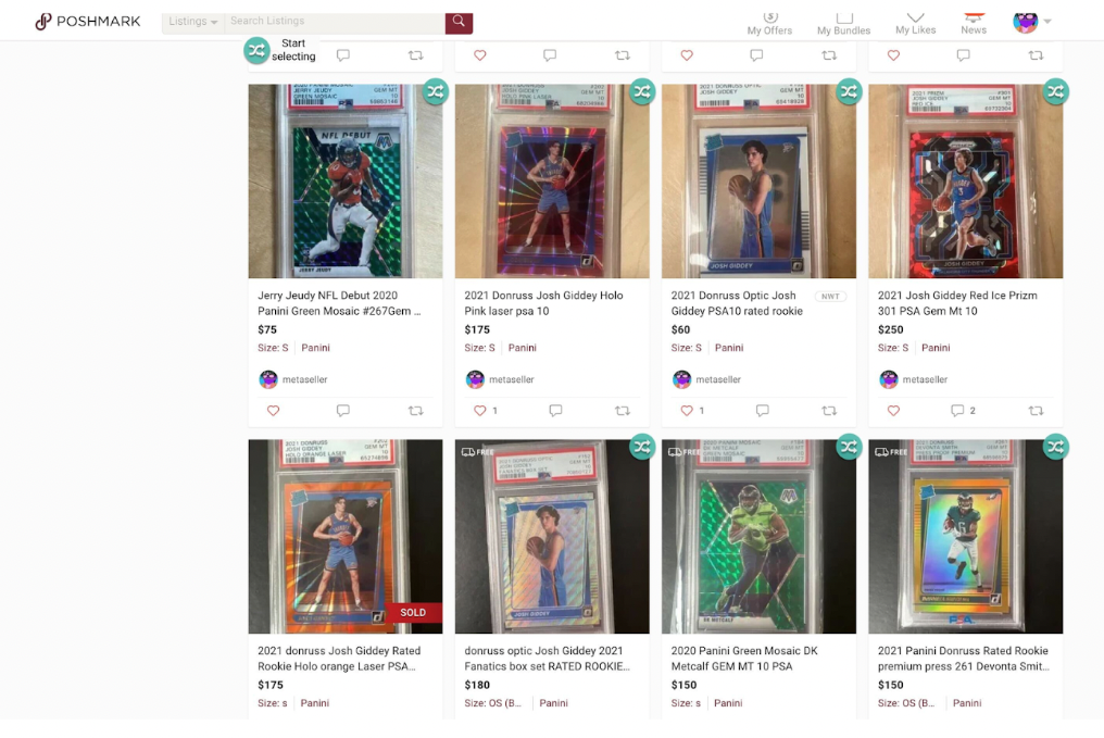 poshmark cards listing