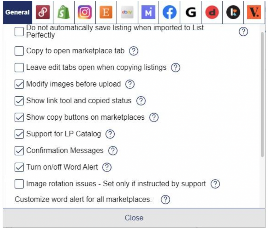 General Extension Settings