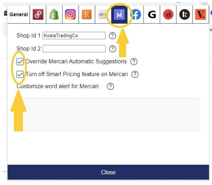 mercari settings in lp