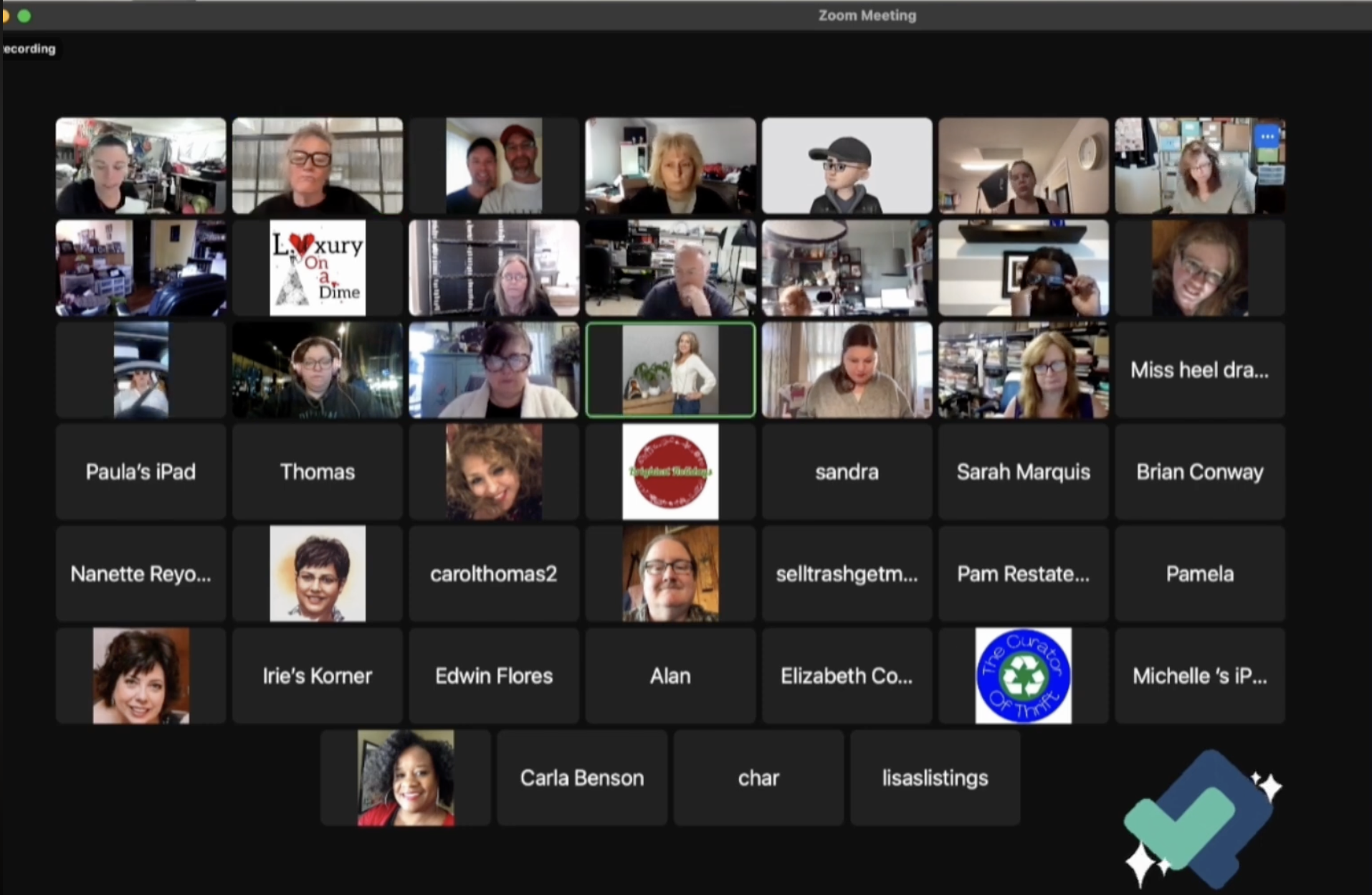 Resellers attending an online Listing Party session in a Zoom gallery
