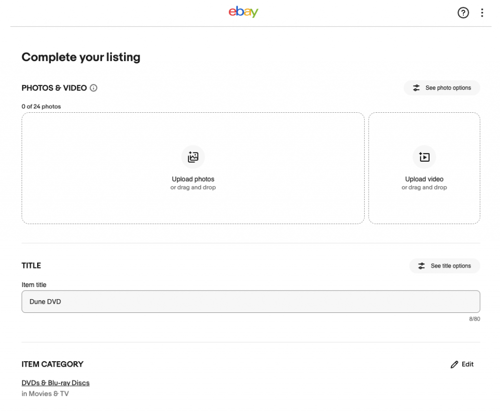 ebay listing form