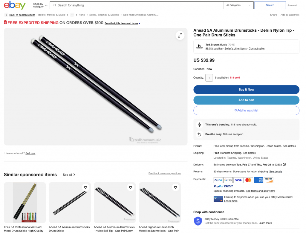 ebay ahead drumsticks