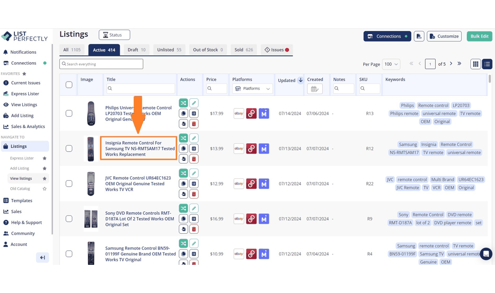 pick a listing from ctalog