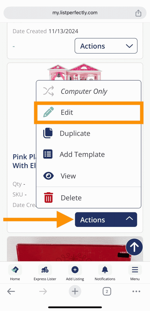 edit listings mobile