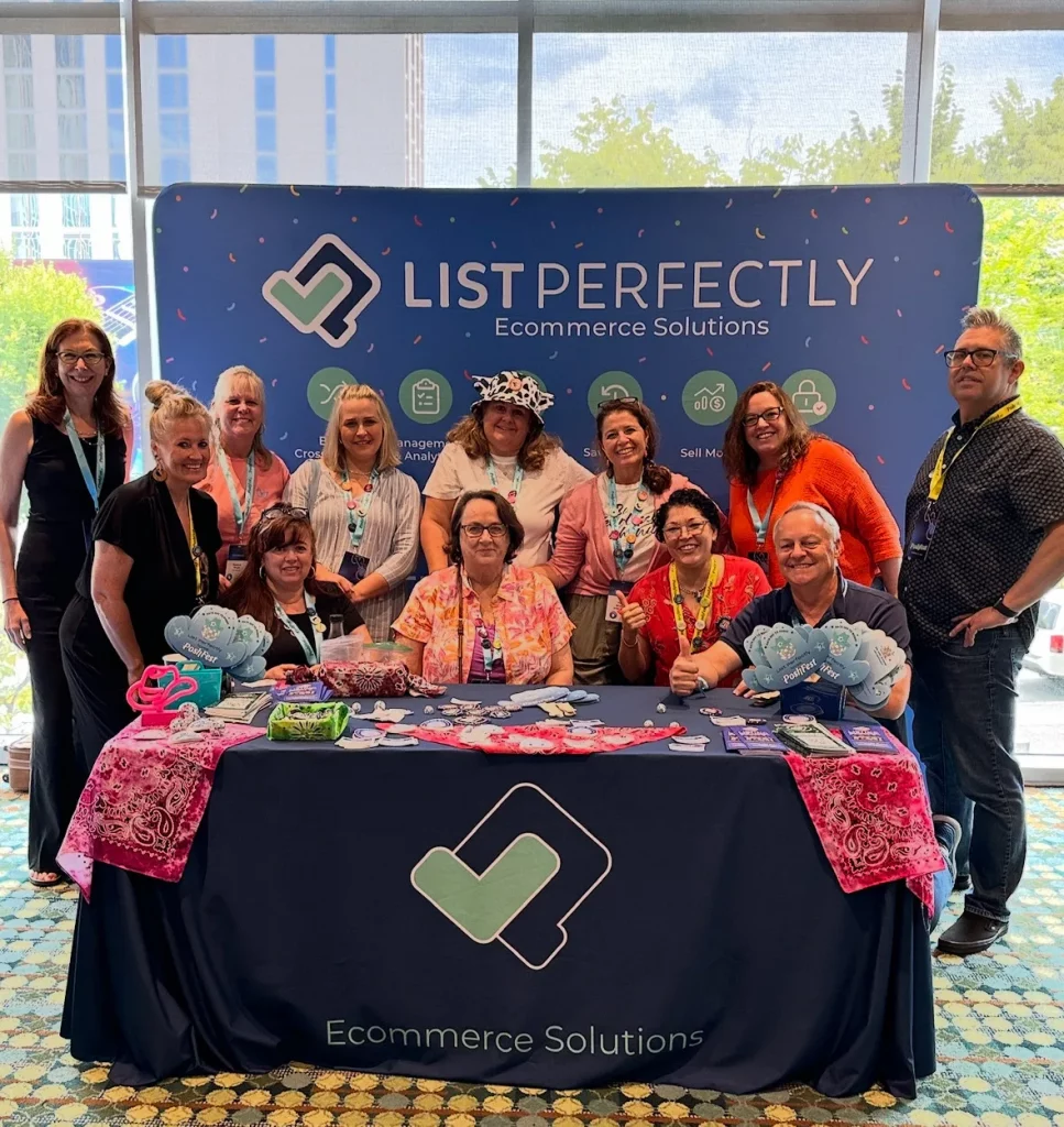 Resellers gathered at the List Perfectly booth at PoshFest 2024