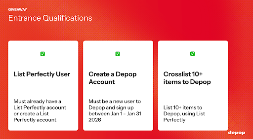 Rules for the Depop and List Perfectly giveaway.