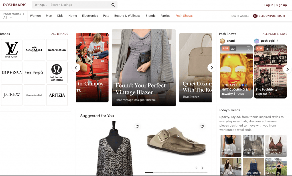 Poshmark homepage when logged out.