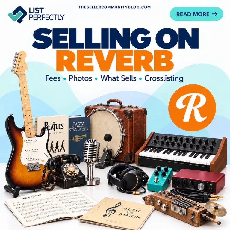 Selling on Reverb guide covering fees, what sells, photo requirements, prohibited items and crosslisting